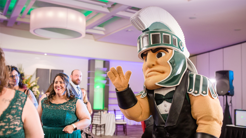 Sparty appearing at a wedding